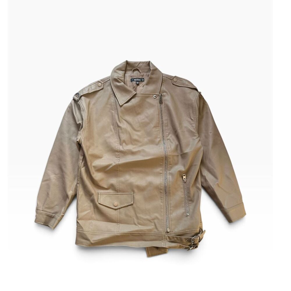 Missguided Moto Jacket Women’s XS Oversized Faux Leather Indie Sleaze Biker Bar